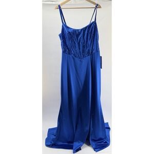 B. Darlin Women's Blue Trendy Embellished Satin Formal Gown Dress Plus Size 20W